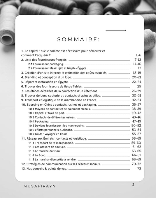 Preview of the Business Guide table of contents